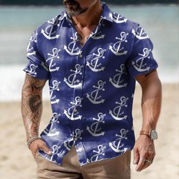 Men's Casual Shirts 2023 Hawaiian For Men 3d Anchor Print Beach Holiday Short Sleeve Summer Oversized Tops Tees Male Blouse 5xl Camisa