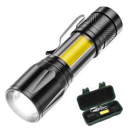 Flashlights Torches E5 Mini Aluminium Waterproof Led Flashlight Torch Camping Light For 14500 Rechargeable Or Aa Battery Cob Led Bulb Shock Resistant P230517