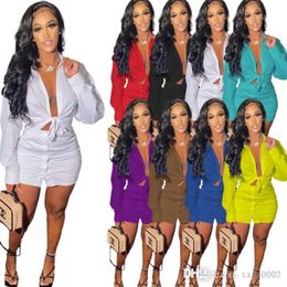 Trendy Women Tracksuits Long Sleeve Blouses Lace Up Outfits Shirt And Skirts Two Piece Dress Set