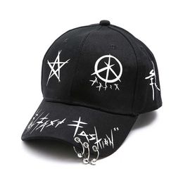 Ball Caps New Fashion Men Women Baseball Cap With Rings Hip Hop Graffiti Printing Snapback Sports Lovers Black White Dance Dad Hat EP0170 AA220517