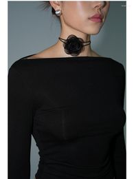Choker Women 3D Camellia Handcrafted Handmade White Black Organza Rope Chain Necklace Waistband Bracelet