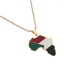 Chains Stainless Steel Gold Colour Enamel Africa & Sudan Maps Flag Pendants Necklaces Fashion Trendy Jewellery Gifts