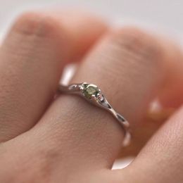 Cluster Rings Enchanted Forest 925 Sterling Silver Inlaid Irregular Design Sense Olive Green Zirconia Open Ring Vintage Simple Female