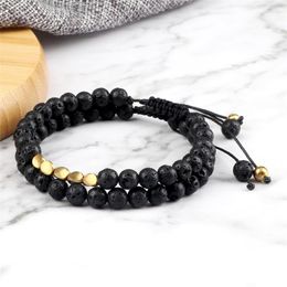 Charm Bracelets 6mm Black Classical Spacer Bead 2Pcs/Set Bracelet Braided Rope Jewellery Buddha For Women/Men Bangle Friendship Gift Drop
