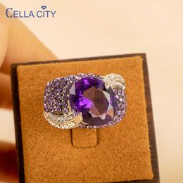 Band Rings Cellity Vintage amethyst women ring with oval gemstone purple Colour 5A zircon female silver fine jewerly gift size 6-10 J230517