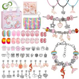 Party Games Crafts DIY Children's Handmade Colourful Unicorn Beaded Material Gift Box Set Girl Bracelet Necklace Decoration Birthday Gift XPY 230517