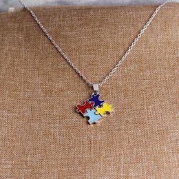 Pendant Necklaces Colourful Stitching Yellow Red Blue Purple Enamel Jigsaw Puzzle Necklace For Kids Gift Birthday Daughter Children