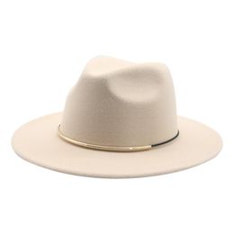 Wide Brim Hats Felted Men Women Classic Simple Solid Beige Belt Band Fedora Wedding Outdoor Casual Gentlemen Winter