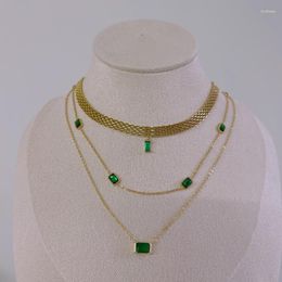 Pendant Necklaces Classic Elegant Green Crystal Jewelry Cubic Zirconia Emerald Stainless Steel Vintage Necklace