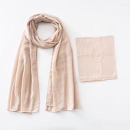 Scarves 2pcs Muslim Set Plain Bubble Chiffon Hijan Cotton Undercap Solid Colour Same Colours 2 Pieces