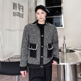 Men's Jackets Men Weave Woolen Splice Vintage Fashion Loose Casual Lapel Short Jacket Male Korea Net Celebrity Streetwear Stage Show Coat