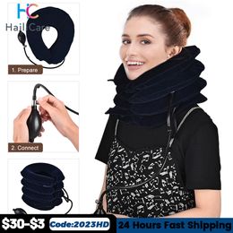 Back Massager 3 Layer Air Cervical Inflatable Collar Neck Massager Traction Vertebra Therapy Soft Brace Pain Relief Pillow Health Care Massage 230517