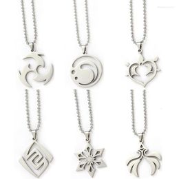 Chains 20Pcs Game Genshin Impact Necklace Seven Elements Grass Water Wind Thunder Fire Rock Pendant Stainless Steel Gift