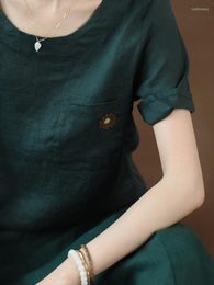 Women's Blouses 100-109cm Bust / Summer Women All-match Basic Loose Green Comfy Natural Fabric Water Washed Linen Shirts/Blouses