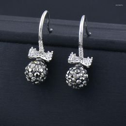 Dangle Earrings SINLEERY Cute Small Bow Black Crystal Ball Drop For Women Wedding Party Jewellery Accessories SSB