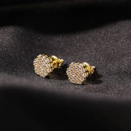 Mens Hip Hop Stud Earrings Jewelry Fashion Gold Hexagon Simulated Diamond 925 Silver Earrings rrr
