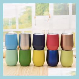 Tumblers Classic 12Oz Wine Tumbler Vacuum Double Wall Stainless Steel Egg Shape Cup With Lids Outdoor Portable Travel Mug Drop Deliv Dhsud