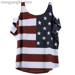 Women's Tanks Camis US Independence Day Flag Short Sleeve Top Round Neck Flag Print Casual T-shirt Short Sleeve T230517