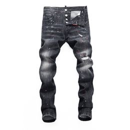 DSQ slim black Men's Jeans Cool Guy Jeans hole Classic Hip Hop Rock Moto Casual Design Distressed Denim DSQ2 Jeans 386