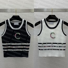 Shiny Rhinestone Tanks Top Women Crew Neck Tees Sport Knitted Tank Tops Summer Quick Dry Vest