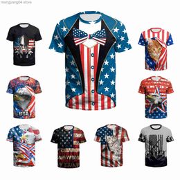 Men's T-Shirts 2023 New Independence Day Skull 3D Digital Printing Short Sleeve Round Neck Loose T-shirt for Men Short Sleeve T230517