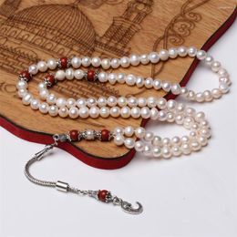 Strand Natural Pearl Tasbih Muslim 99 Prayer Beads Size 6-7mm Islamic Jewellery Red Jasper Misbaha Arabic Gift Rosary Mesbaha