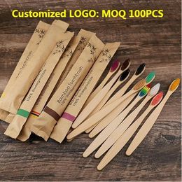 Toothbrush 50100Pcs Eco Friendly Bamboo Resuable Toothbrushes Portable Adult Wooden Soft Tooth Brush Customized Laser Engraving 230517