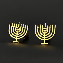 Hanukkah Menorah Cufflinks Stainless Steel Men Jewellery Israel 9 Candlestick Jerusalem Twins Shirt Luxury Accessory Wedding Gift