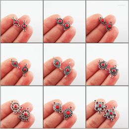Charms Fashion Red Turquoise Stone Connectors Flower Oval Round Antique Silver Colour Pendants Retro