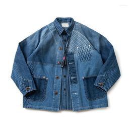 Men's Jackets Arrival Japanese Autumn And Winter Men's Wear Diamond Mesh Coats Embroidery Multi Pocket Workwear Washed Denim Jacket