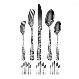 Dinnerware Sets 20-Piece Set Stainless Steel Silverware Cutlery For 4 Unique Pattern Design Includes Dinner Knives
