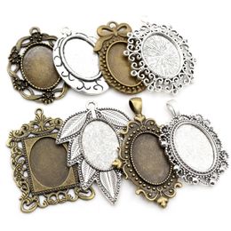 5pcs 18x25mm Inner Size Antique Silver Plated Bronze Black Fashion Style Cameo Cabochon Base Setting Pendant necklace findings