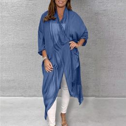 Women's Blouses Chic Women Top Soft Summer Blouse Asymmetrical Plus Size Breathable Lady Coat Match Pants
