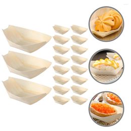 Bowls 120pcs Wood Convenient Catering Single Use Restaurant Boat Shaped Plates Sushi Tray Dishes