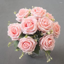 Decorative Flowers Simulation Fake Flower 9 Head Rose Sky Stars Holding Wedding Home Dining Table Arrangement Vase Soft Decoration