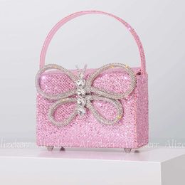 Totes Sparkling Sequins Butterfly Evening Clutch Bag Boutique Rhinestone Square Box Purses and Handbags Wedding Party 230509