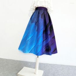 Skirts 2023 Spring Summer French Style Hepburn Vintage Elegant Women Y2k High-waisted Gradient Blue Long Midi Pleated Tutu Skirt