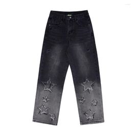 Men's Jeans Star Pattern Streetwear Y2k Men Trousers Frayed Hip Hop Women Baggy Punk High Street Costume Man Mens Pants