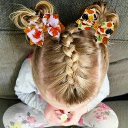 3.5'' Thanksgiving Hair Bow for Girls Lovely Turkey Hair Bow Hairpins Ribbon Bowknot Hair Clips Children Hair Accessories