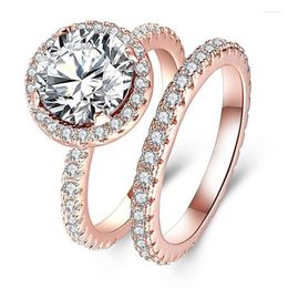 Cluster Rings DIWENFU 14K Rose Gold White Diamond Ring For Women 2 Jewelry Pure Gemstone Bizuteria With Box