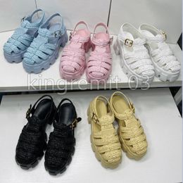 Designer Raffia Sandals Monolith Sandal Women Foam Rubber Sandal Metal Logo Slippers Summer Shoes Retro Beach Footwear Sandals