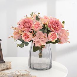 Decorative Flowers Multicolor Mixed Beautiful Peony Artificial Flower Hydrangea Silk Fake Bouquet For Home Wedding Decoration Dandelion Foa