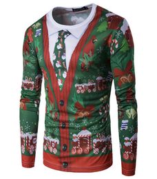 2017 New Men039s camisetas Casual Christmas 3D Printed Funny Feliz Navidad Ugly Sweater Camisetas de manga larga Oneck Silm Tops Gi4676531