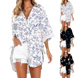 Women's Blouses Womens Button Down Shirt Dress Long Sleeve Swimsuit Cover Ups Beachwear Slim Fit Camisas De Hombre Cardigan Vintage Elegant