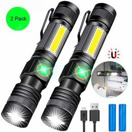 Flashlights Torches E2 Rechargeable Powerful LED Flashlight Magnetic With COB Side Light Super Bright Zoomable Camping Emergency Fishing Light Lamp P230517