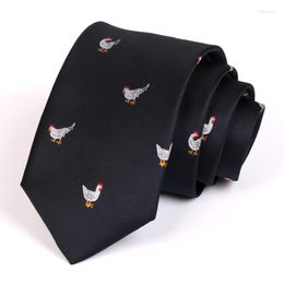 Bow Ties 2023 Brand 7CM Chickens Print Tie For Men Business Suit Work Necktie High Quality Fashion Formal Neck Male Black