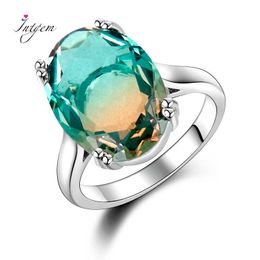 Band Rings Fashion Big Oval AAAAA Zircon Rainbow Gemstone 13*18MM Multicolor Tourmaline Wedding Ring Bridal Jewellery Engagement Party Gift J230517