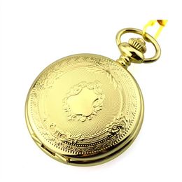 IME Watch Quartz Movement Fob Pocket Watches with Chain Full Hunter Golden Case Engraved Floral Pattern 6 Pieces2274