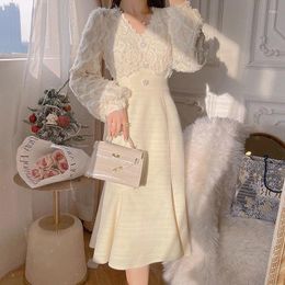 Casual Dresses Super Fairy Lace Dress Elegant 2023 Spring Autumn Style Temperament Stitching Senior Belly Covering Waist Closing Skirt