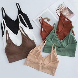 Yoga Outfit Sports Bra For Women Gym Thin Shoulder Straps Daily Athletic Tops Wirefree Padded Fitness